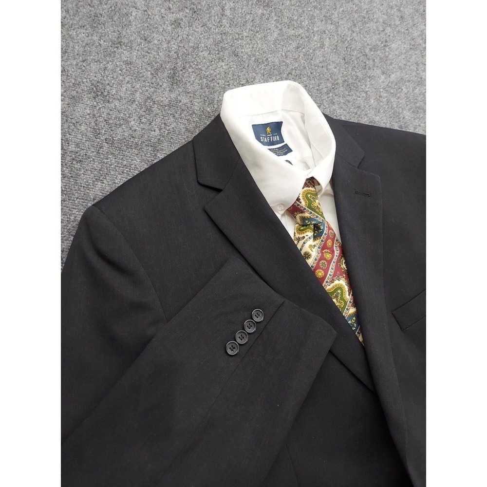 Pronto Uomo Blazer Jacket Mens 46 Long Black Wool Suit Formal Platinum 2 button